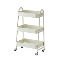 Carucior depozitare cu 3 Rafturi, Metalic, 44x30x78 cm, Roti si Blocator &ndash; Compact, Mobil, Util, Bej