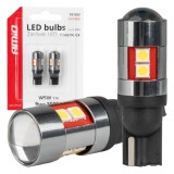 Bec LED Canbus T10 W5W 9 SMD 3030 White 12V 24V 36V 48V AMiO, lumina alba 6000K pentru pozitii, numar si iluminare interior