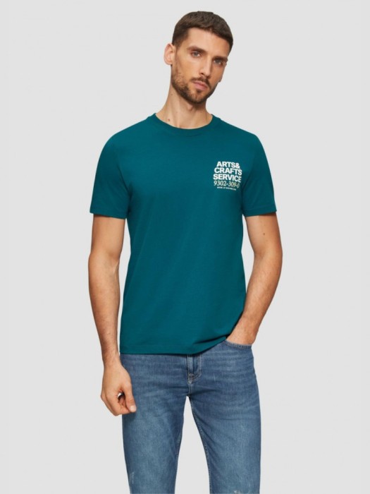 Tricou barbati din bumbac cu imprimeu text, croiala Regular Fit, Turcoaz, S