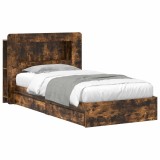 vidaXL Cadru de pat cu depozitare cu sertar Stejar fumuriu 90 x 200 cm 3433639