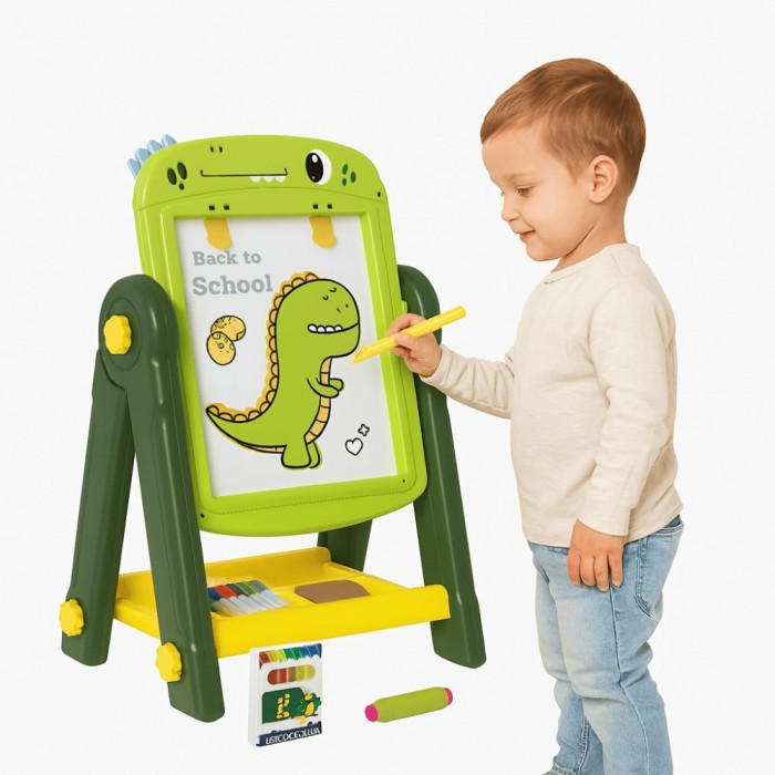 Tabla Educationala Multifunctionala 3 in 1 JoyNest&reg; DINO &ndash; Creta, Marker, Tabla Magnetica, Masa Rabatabila, cu Accesorii Incluse, Spatiu de Depozitare