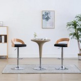 vidaXL Scaune de bar, 2 buc., negru, piele ecologică și lemn curbat