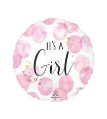 Balon folie rotund, model Its a girl, 46 cm, roz - alb