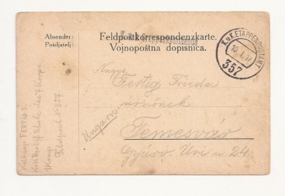 D1 Carte Postala Militara k.u.k. Imperiul Austro-Ungar ,1917, Temesvar foto