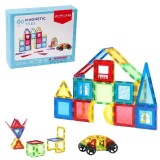 Set de Constructie Magnetic Tiles 3D, jucarii educationale, Elemente Magnetice, variante de asamblare,60 piese