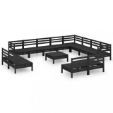 Set mobilier de gradina, 13 piese, negru, lemn masiv de pin