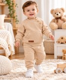Cumpara ieftin Costum vatuit bebeluși băieți 2 piese bej bumbac moale cu hanorac și pantaloni