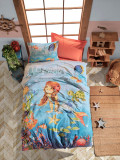 Lenjerie de pat pentru o persoana, 3 piese, 160x220 cm, 100% bumbac ranforce, Cotton Box, Mermaid, coral