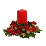 Inel Decorativ Lumanare, Crăciun, 24cm, Roșu, Auriu, Plastic