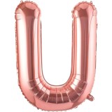 Balon folie metalizata litera u, flippy, 100 cm, umflati cu heliu sau aer, ambalaj individual, pai inclus, rose gold