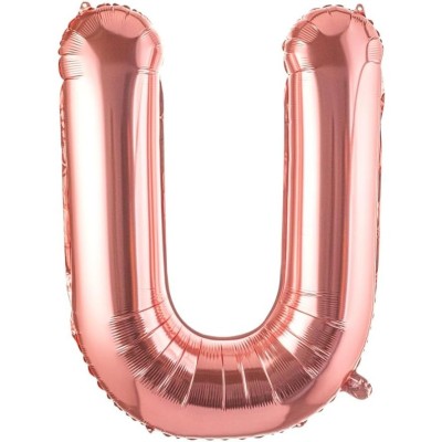 Balon folie metalizata litera u, flippy, 100 cm, umflati cu heliu sau aer, ambalaj individual, pai inclus, rose gold foto