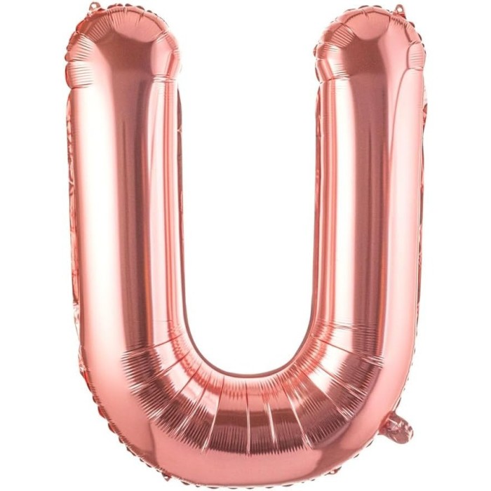 Balon folie metalizata litera u, flippy, 100 cm, umflati cu heliu sau aer, ambalaj individual, pai inclus, rose gold