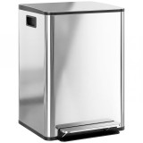 HOMCOM Coș de Gunoi cu 2 Secțiuni, cu Pedală și Capac cu &Icirc;nchidere Lentă, Coș de Deșeuri, 41.8x36.7x58 cm, Argintiu | Aosom Romania