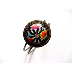 Bratara cu flori stilizate, bratara bronz si sticla 40500