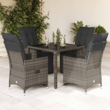 VidaXL Set bistro de grădină cu perne, 5 piese, gri, poliratan
