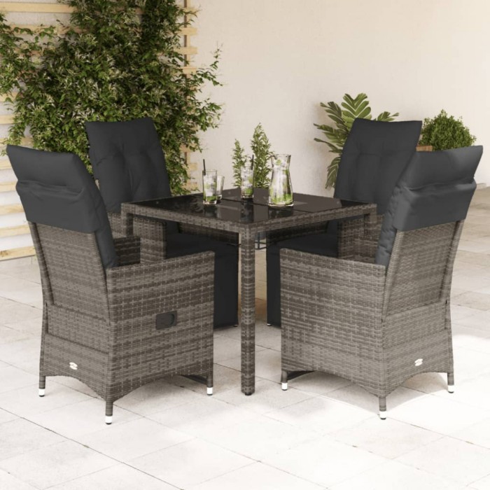 Gossi set bistro de gradina cu perne, 5 piese, gri, poliratan