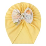 Caciulita galbena tip turban cu fundita inflorata (Marime Disponibila: 3-6 luni)