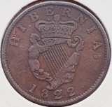 2280 Hibernia Irlanda Britanica 1/2 penny 1822 George IV - Harp in centre km 150