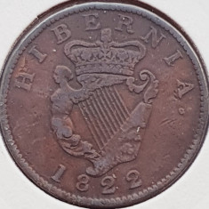 2280 Hibernia Irlanda Britanica 1/2 penny 1822 George IV - Harp in centre km 150