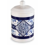 Cumpara ieftin Borcan decorativ, depozitare ceramica alba albastra &Oslash; 11,5 cm x 19 H