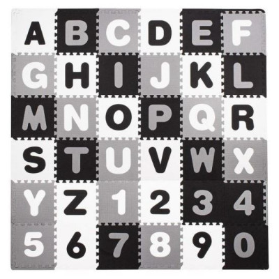 Covor spuma ptr copii, EVA gri cu negru, model alfabet si numere, 172x172x1cm, Springos GartenVIP DiyLine foto