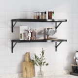 Set 2 Rafturi Perete Gossi, 75x30x3 cm, Negru Inox, Montaj Ușor, Design Modern, Depozitare Multifuncțională, Suportă 100kg