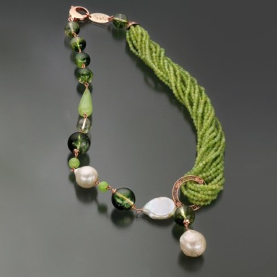 Colier Eclipse din jad, cuarț și perle baroc foto