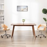 vidaXL Scaun de birou pivotant, crem, lemn curbat și piele ecologică