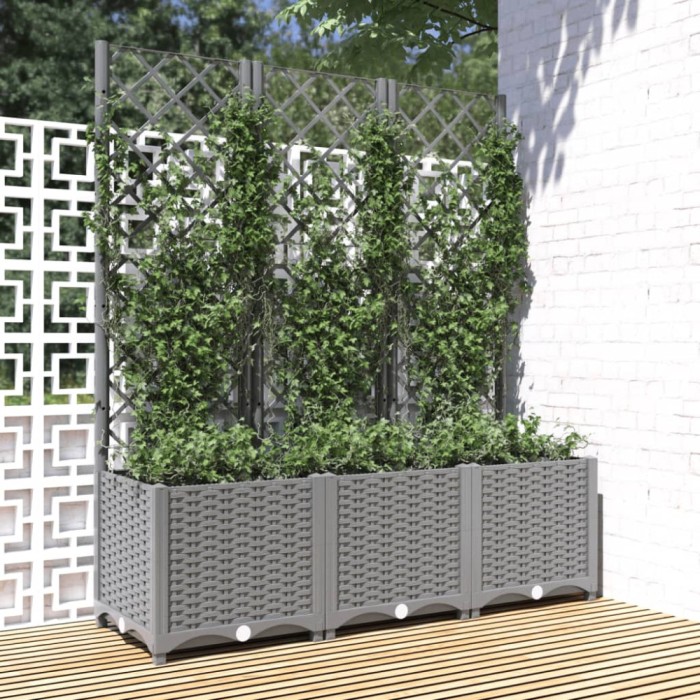 vidaXL Jardinieră de grădină cu spalier, gri deschis, 120x40x136cm, PP