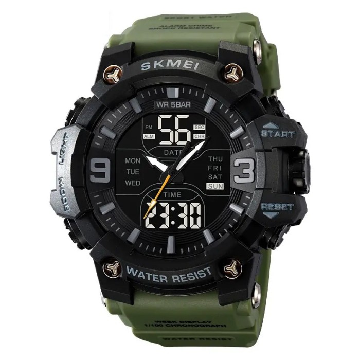 Ceas Sport Barbatesc SKMEI 2222 Verde , Analog-Digital, Dual Time, Alarma, Cronometru, 50m Waterproof, Design Militar Robust