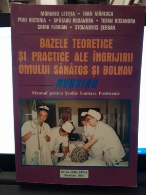 BAZELE TEORETICE SI PRACTICE ALE INGRIJIRII OMULUI SANATOS SI BOLNAV - MANUAL PENTRU SCOLILE SANITARE POSTLICEALE - MORARIU LETITIA /IVAN MARIUCA foto