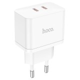 Incarcator Retea Hoco N29, Super Fast Charging PD35W, 2xUSB-C, Alb