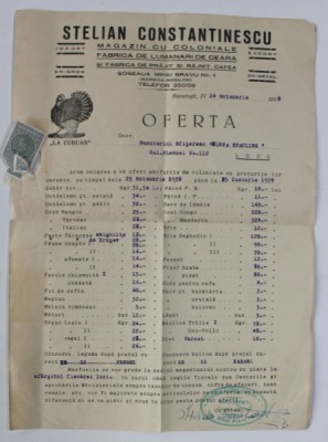 MAGAZINUL CU COLONIALE , FABRICA DE LUMANARI DE CEARA SI FABRICA DE PRAJIT SI RAJNIT CAFEA &amp;#039; STELIAN CONSTANTINESCU &amp;#039; , OFERTA , 1933 foto