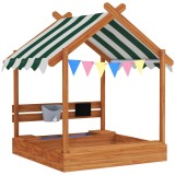 Outsunny Nisipar pentru copii cu copertină 6 fanioane 2 tăvi robinet și tablă &icirc;n formă de căsuță pentru curte 124x116x146 cm Portocaliu | Aosom Romani