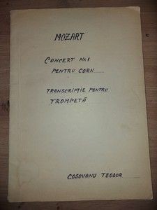 PARTITURA Mozart- Concert nr. 1 pentru corn, transcriptie pentru trompeta