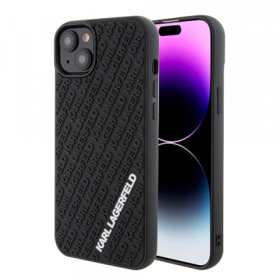 Husa pentru Apple iPhone 15 Plus, Karl Lagerfeld, 3D Rubber Multi Logo, Neagra foto