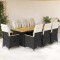 Set bistro de grădină, 9 piese, cu perne, negru, poliratan