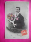 HOPCT 12061 ANUL 1910 FELICITARE VECHE-BARBAT - ELEGANT -FRANTA-EUROPA -TCV -ROMANTICA-STAMPILOGRAFIE TIMBRU -CIRCULATA