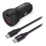 Incarcator auto Philips, 2 x USB C/A, 36 W, Negru