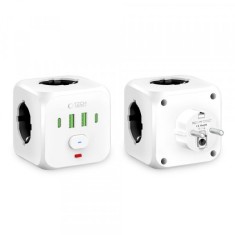Incarcator Retea Tech-Protect PCL3X4, 10.5W, 2.1A, 2 x USB-A - 2 x USB-C - 3 x Schuko, Alb