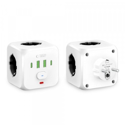 Incarcator Retea Tech-Protect PCL3X4, 10.5W, 2.1A, 2 x USB-A - 2 x USB-C - 3 x Schuko, Alb foto