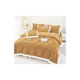 Cumpara ieftin Lenjerie de Pat din Catifea, pentru Pat Dublu, 4 Piese, Bej Inchis cu Margine Alba - FR139