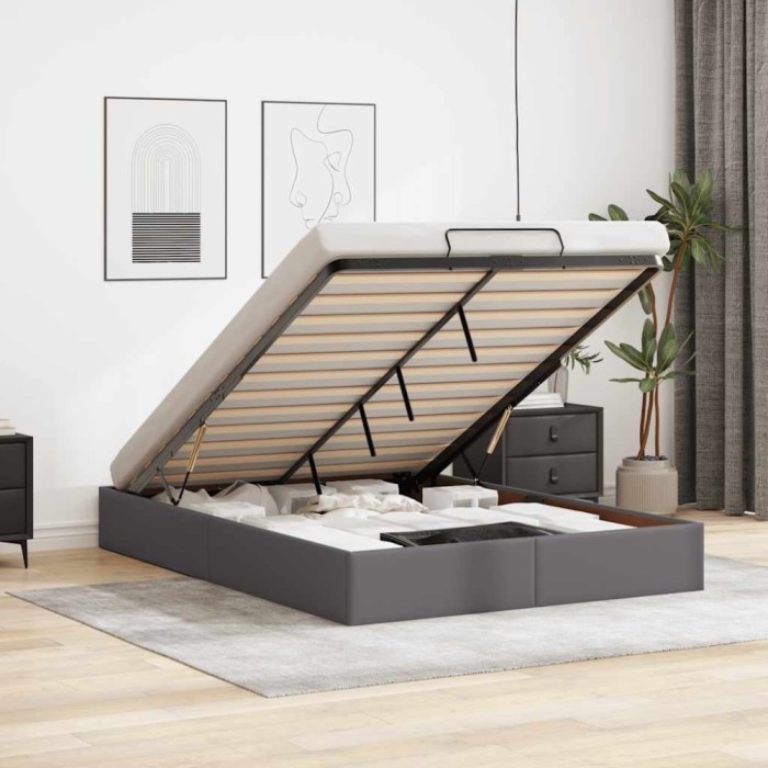 Cadru pat otoman fără saltea gri 140x200 cm piele artificială