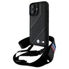 Husa pentru iPhone 16 - BMW Leather M Edition Carbon Stripe &amp; Strap (BMHCP16S23PSCCK) - Black
