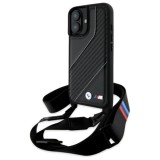 Husa pentru iPhone 16 - BMW Leather M Edition Carbon Stripe &amp; Strap (BMHCP16S23PSCCK) - Black