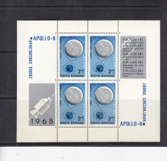 ROMANIA 1969 LP 692 a COSMOS I APOLLO 8 BLOC MNH foto