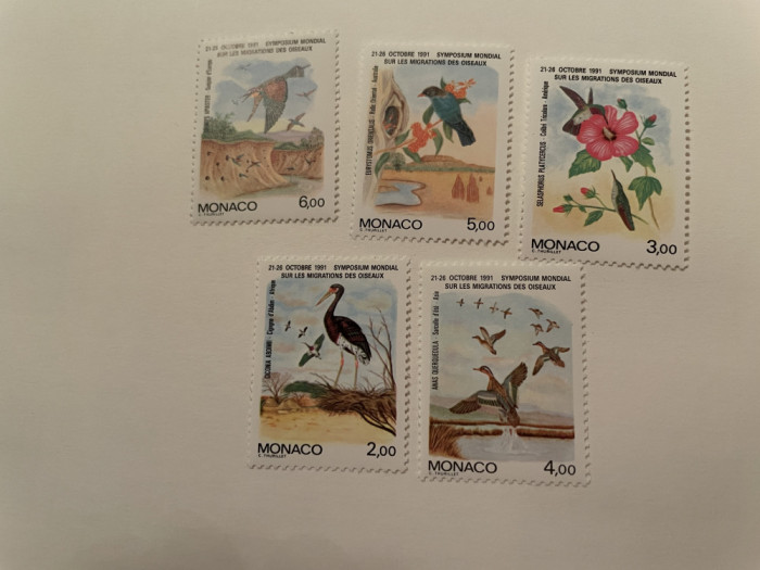 Monaco - Serie timbre pasari, fauna nestampilate MNH