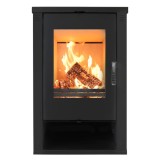 Soba moderna pe lemne VERSO Theia, 9 kW, din oțel, design modern cu geam termorezistent, negru