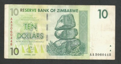 ZIMBABWE 10 DOLARI DOLLARS 2007 [30] P- 67 , F foto