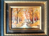 LIMOGES tablou PEISAJ TOAMNA UNIC semnat ANDRE BUREAU pictat manual in EMAIL manopera EXCEPTIONALA de colectie FRANTA